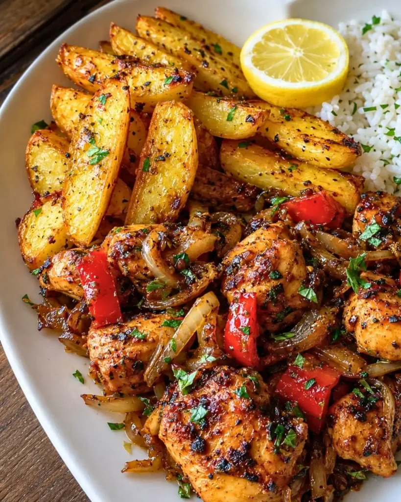 Ultimate Caribbean-Style Herb Chicken with Rice & Rustic Potato Wedges