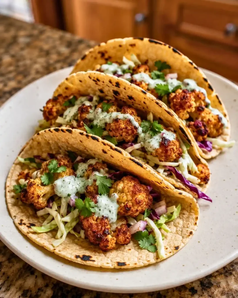Cauliflower Tacos with Cilantro Lime Crema for healthy dinner