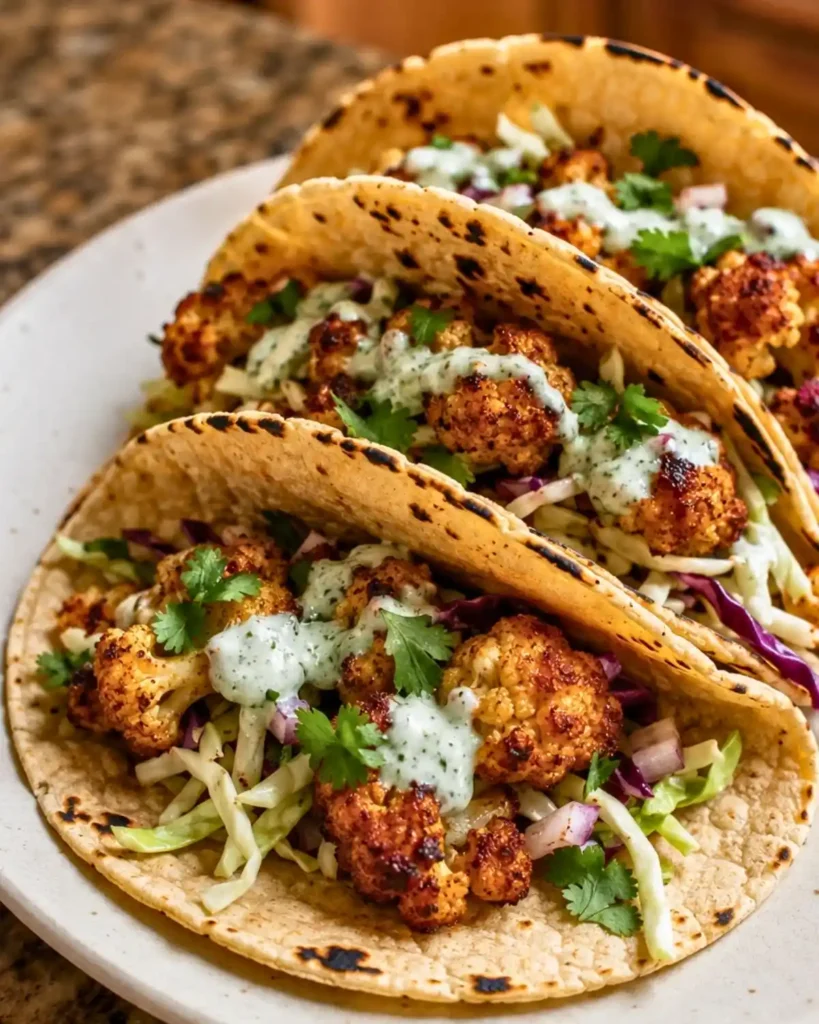 Cauliflower Tacos with Cilantro Lime Crema for healthy dinner