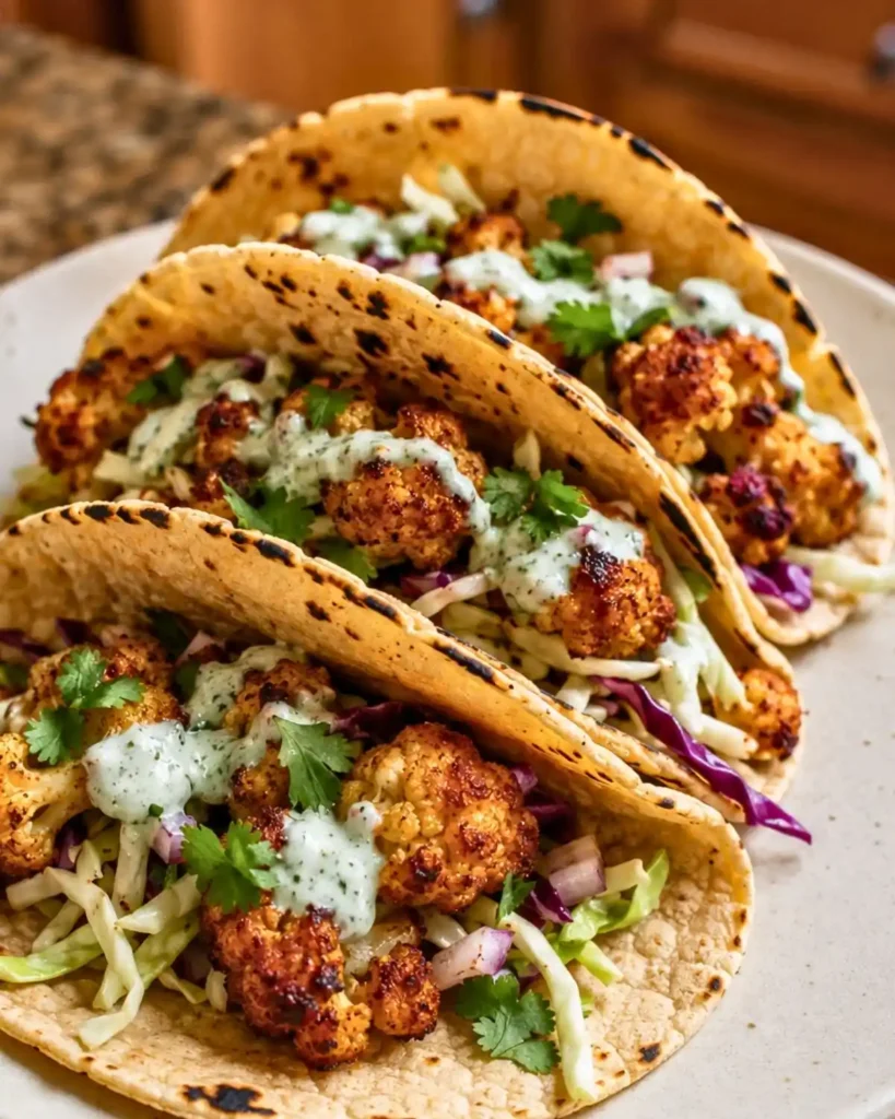 Cauliflower Tacos with Cilantro Lime Crema for healthy dinner