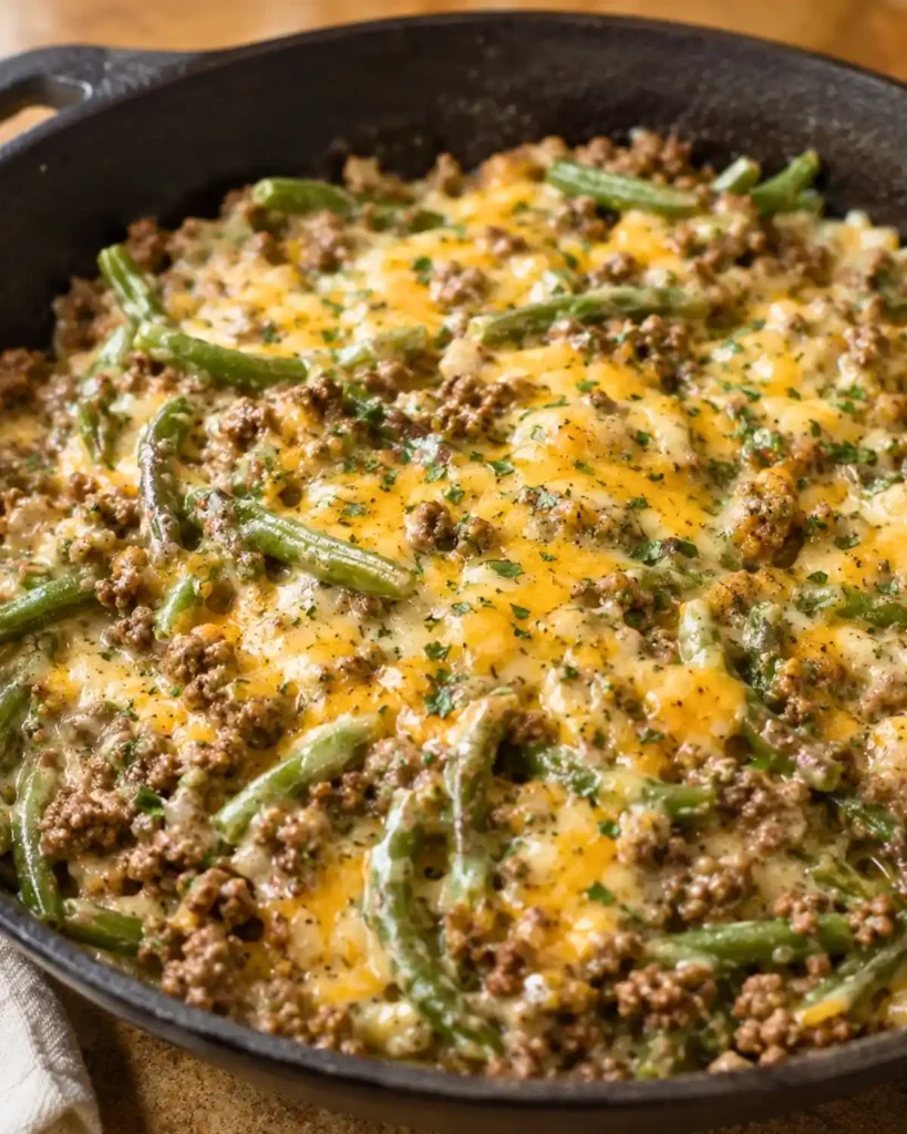 Hamburger Green Bean Casserole with Mushrooms