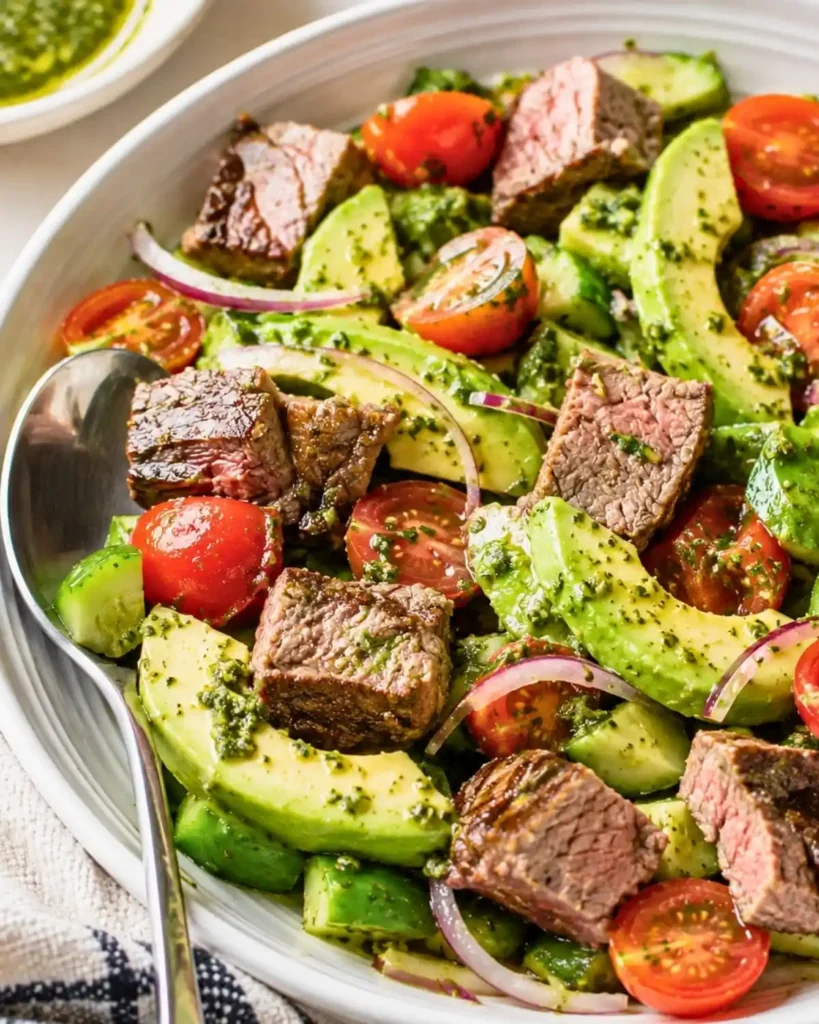 High Protein Chopped Chimichurri Steak Salad for a Healthy Lunch