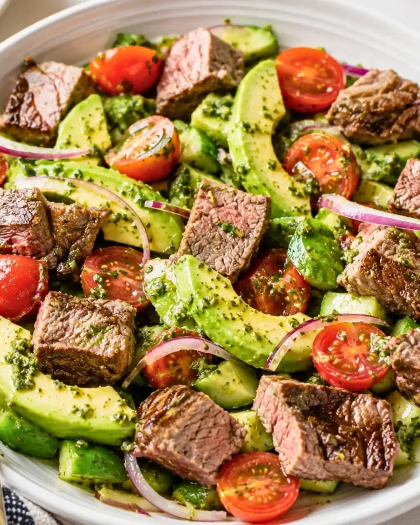 High Protein Chopped Chimichurri Steak Salad for a Healthy Lunch