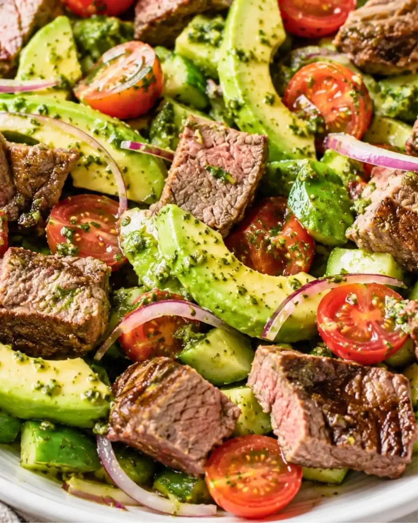 High Protein Chopped Chimichurri Steak Salad for a Healthy Lunch