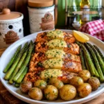 Ultimate Grilled Salmon with Creamy Hollandaise, Roasted Baby Potatoes & Asparagus