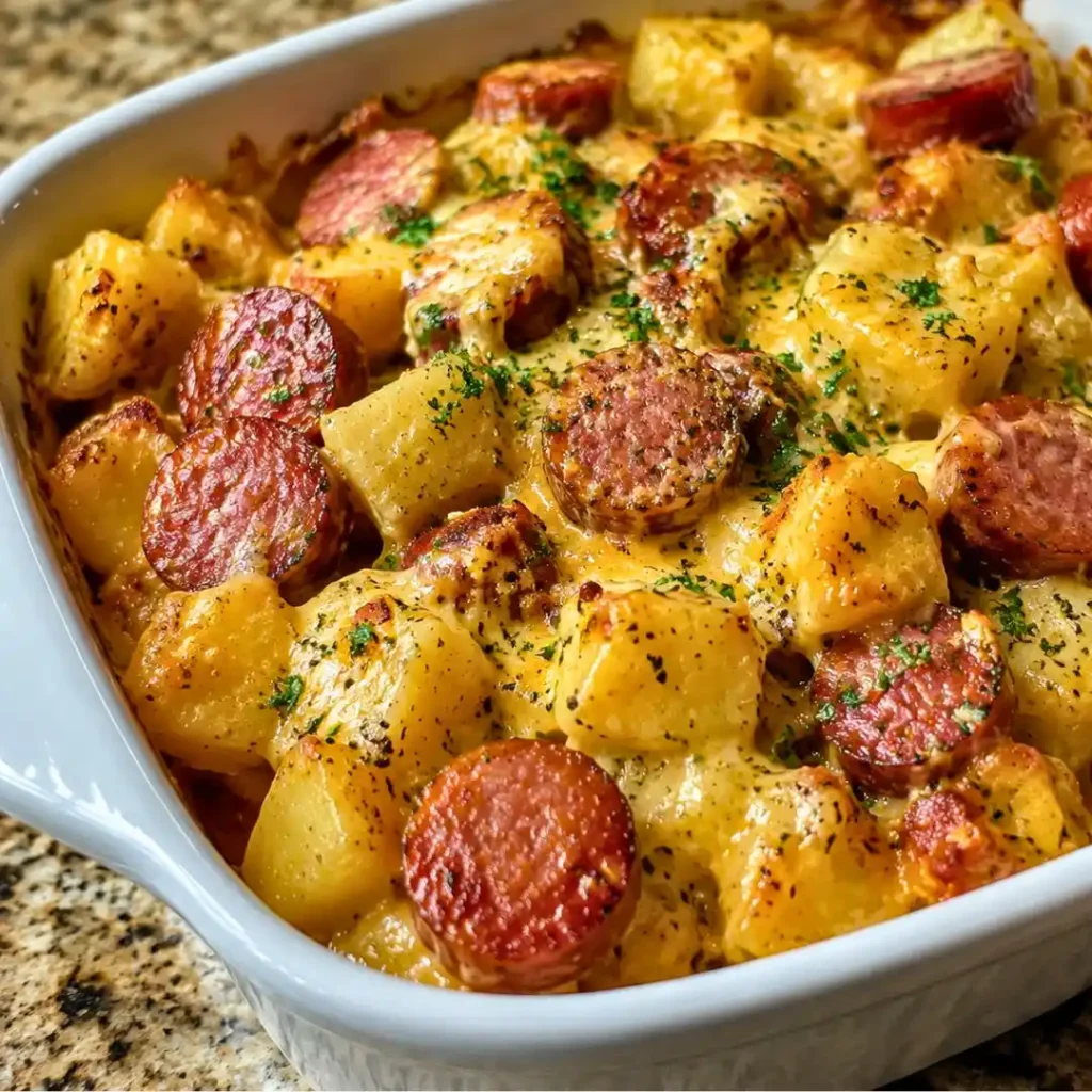 Kielbasa Sausage Cheesy Potato Casserole