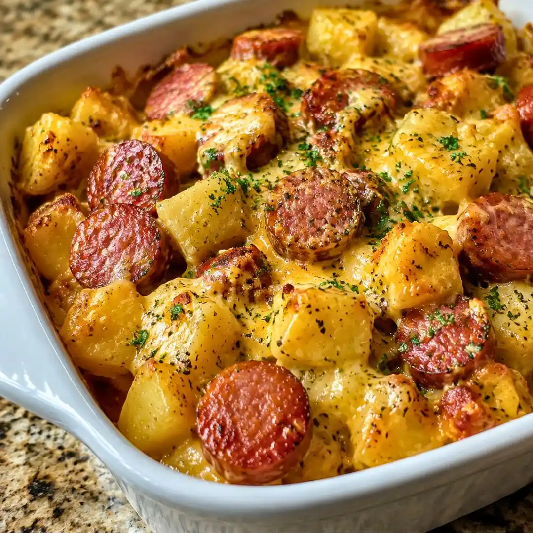 Kielbasa Sausage Cheesy Potato Casserole