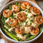 Grilled Shrimp Bowl with Asparagus & Creamy Garlic Sauce