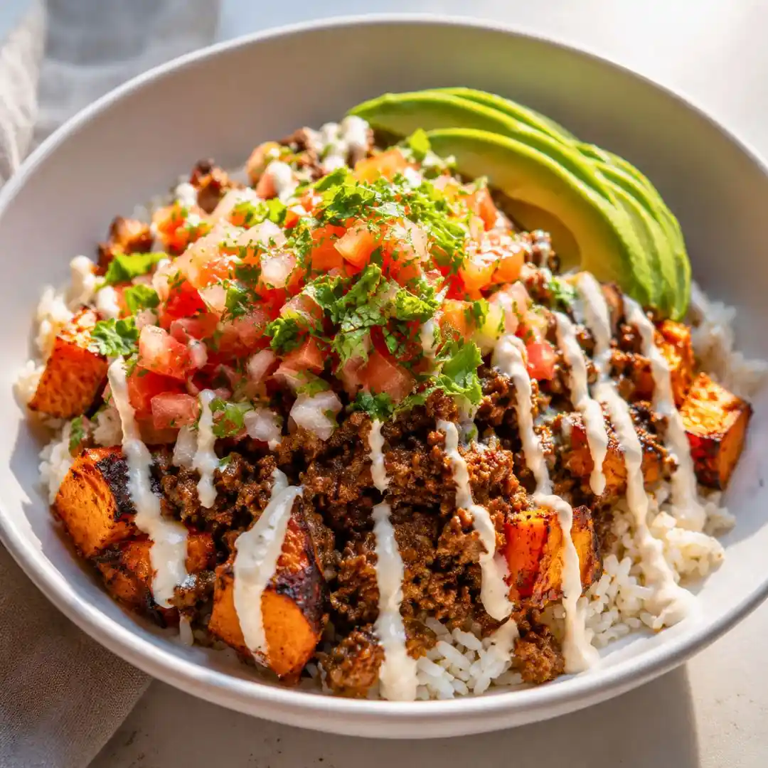 Sweet Potato Taco Bowl With Savory Ground Beef
