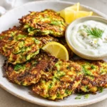 Crispy Zucchini Fritters with Lemon Yogurt for healthy light lunch
