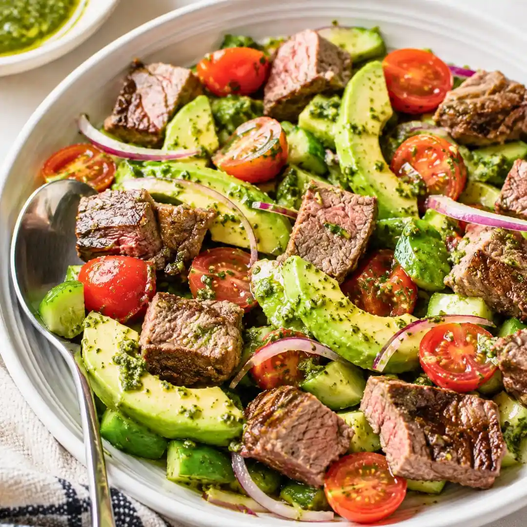 High Protein Chopped Chimichurri Steak Salad for a Healthy Lunch